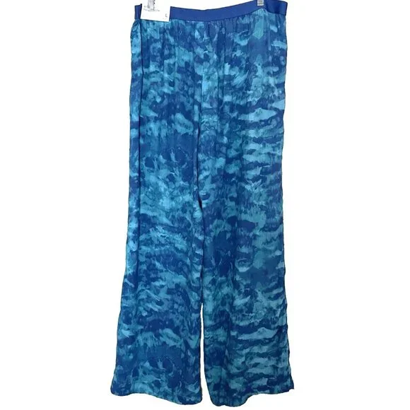 Soft Surroundings Wide Leg Pull on Pants Large Blue Tie Dye Beach Vacation NEW - Picture 3 of 12